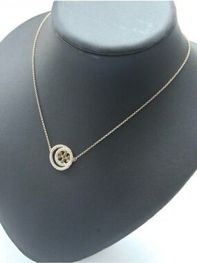 Tory Burch Gold Double-Circle Pave Logo Necklace